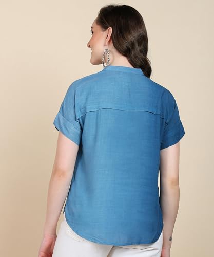Image of Maaesa Women Handmade Regular Fit Tie-Dye Rayon Top | Casual Wear & Office Wear | Short Sleeve | Mandarin Neck | Lightweight & Breathable Fabric