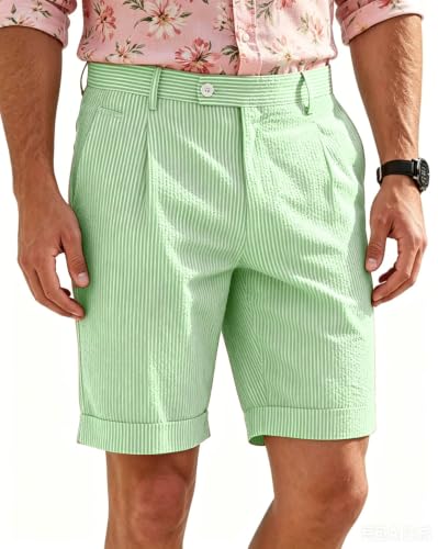 Green Men Seersucker Gurkha Suit Shorts Striped Golf Country Club 38W X 34L