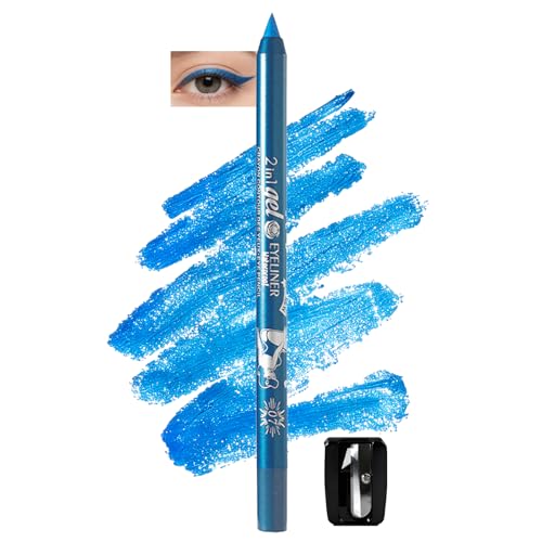Image of Blue Shimmer Gel Eyeliner Pencil, Waterproof Smudge-proof Long Lasting Plum Eye Liner, High-Pigmented Smooth Creamy Formula for Mature Women, Eyes Makeup Pen with Sharpener