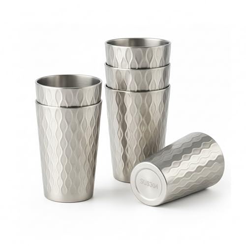 CSTOUTHOM 6 Pack 12 oz Stainless Steel Insulated Cup, Wave Pattern Double Wall Vacuum Small Metal...