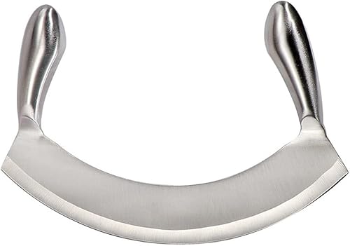 Cuchillo Mezzaluna de acero inoxidable de 8.7 pulgadas, picador de ensalada, cortador de pizza, cuchillo basculante de hoja curvada, hoja afilada,