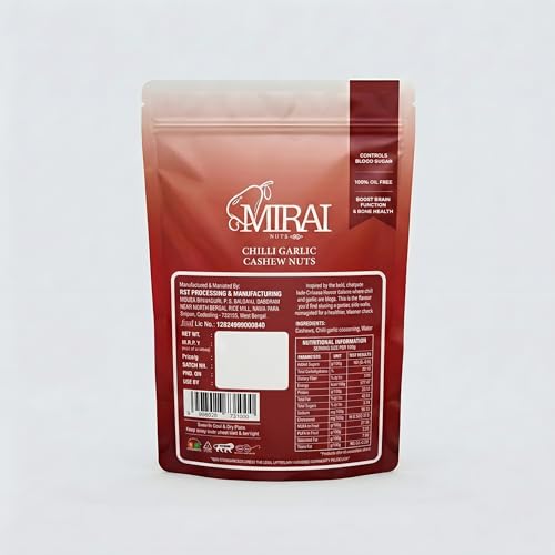 Image of MIRAI NUTS Chilli Garlic Cashew Nuts | Premium Air Roasted Cashews | Zero Oil Healthy Snack | 100g