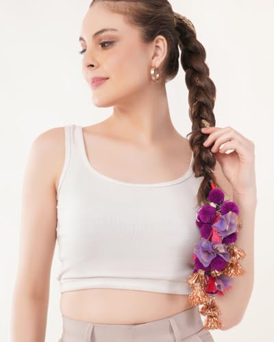 Image of Zippy Flora Handmade Boho Parandi /Paranda /Traditional Hair Accessory Braid Tassles /Hair Extension /Choti (Nisha Parandi (Purple))