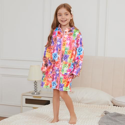 Jxstar Girls Bathrobes Kids Zip Up Robes Plush Soft Coral Fleece Pajamas Sleepwear4