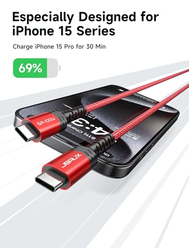 JSAUX-USB-C-to-USB-C-Charger-Cable-2-Pack-2M2M-100W-Fast-USB-C-to-C-Type-C-Charging-Cord-Compatible-for-iPhone-16-15-Plus-Pro-Max-Samsung-Galaxy-S24-S23-Ultra-A54-Pixel-iPad-Pro-MacBook-Air-Red