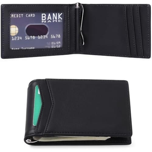 Genuine Leather Wallet for Men Slim RFID Blocking Front Pocket Card Holder with Money Clip Minimalist Design Compact for Everyday Carry (Black)3