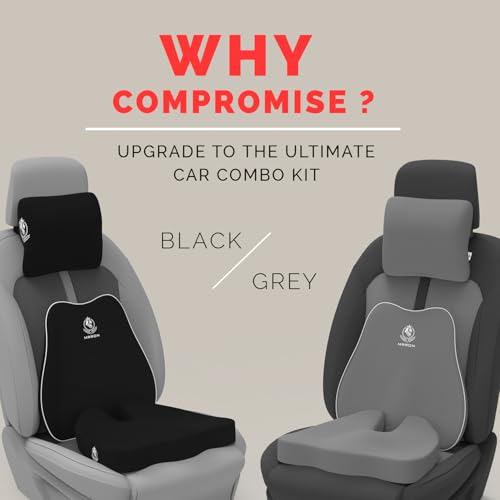 Image of MRRON Memory Foam Posture Corrector Car Seat Cushions Combo | Orthopedic Backrest, Coccyx Cushion & Neckrest | Ergonomic Lumbar Comfort Seat Cushion | Reduces Sciatica, (Black, Slim backrest)