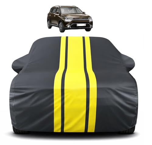 Image of Auto Hub Car Cover Compatible with Kia Carens with Mirror Pocket, Soft Cotton Lining, Carens Car Cover Waterproof - Yellow-Black