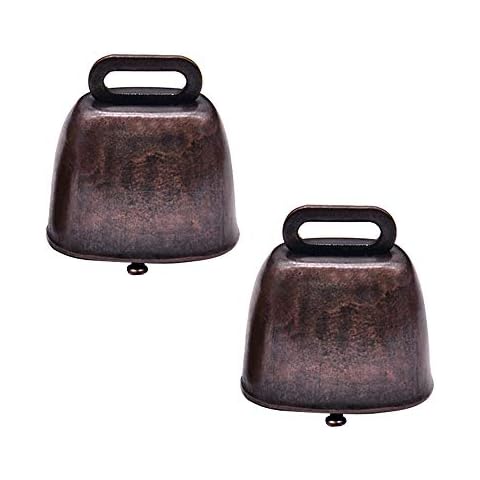 2 Pack Antique Style Metal Cow Bells, Super Loud Horse Sheep Copper Bells, Cattle Farm Animal Brass Bells, Metal Pet Bells Bronze Bell (Red Bronze) Cover