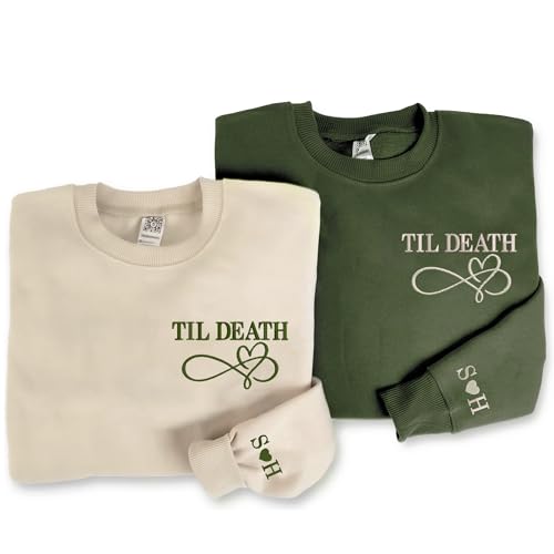 Personalized Embroidered Matching Couple Sweatshirts - Christmas, Roman Numeral Date, Anniversary 'Til Death - For Couples