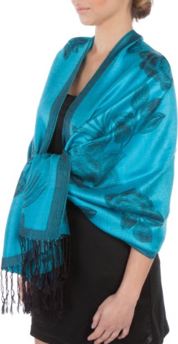Sakkas Two Tone Rose Pashmina Scarf/Stole/Wrap - Turquoise/Black