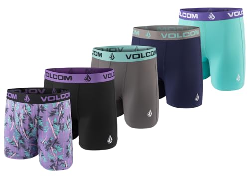 Volcom Herren-Boxershorts, 5er-Pack, Poly-Spandex, Performance-Boxershorts, Unterwäsche, Violett/Schwarz/Grau/Marineblau/Hellblau, Large