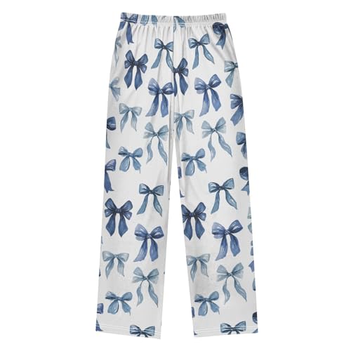 Pattern Of Blue Bows Pajama Pants Soft PJ Bottoms Lounge Pants for Sleepwear Sport Size 6–14 Years2