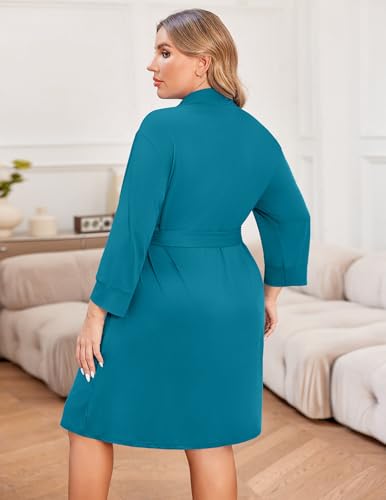 Image of Ekouaer Women Plus Size Robe Knee Length Lightweight Bathrobe Short Kimono Robes with Pockets Maternity Robe