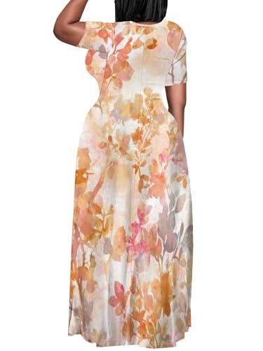 Image of SUZONANA Plus Size Maxi Dress for Curvy Women Summer Casual Sundress Short Sleeve Loose Vacation Dress