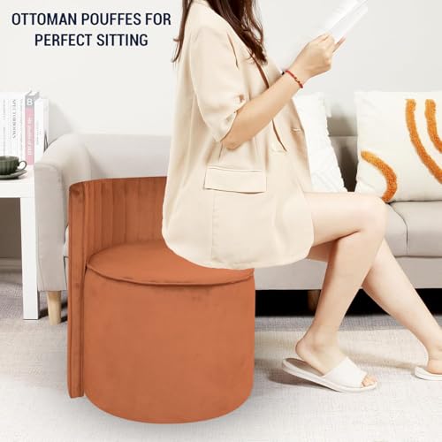 Image of Puffy Stool for Living Room | Velvet OttomanPouffes for Sitting with Backrest | Dressing Table Stool | Puffy Footstool Furniture for Home Decor, Office (Brown)
