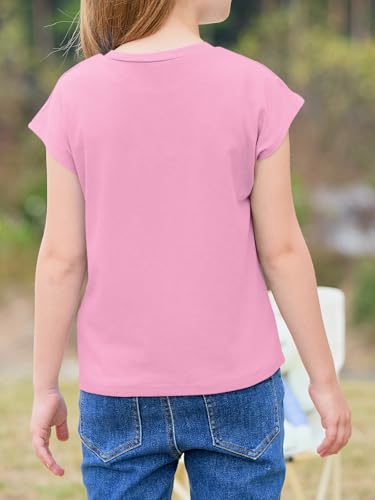 Image of Imily Bela Girls Short Sleeve T Shirts Crew Neck Cap Sleeve Tank Tops Casual Loose Summer Shirt Kids 5-14 Years