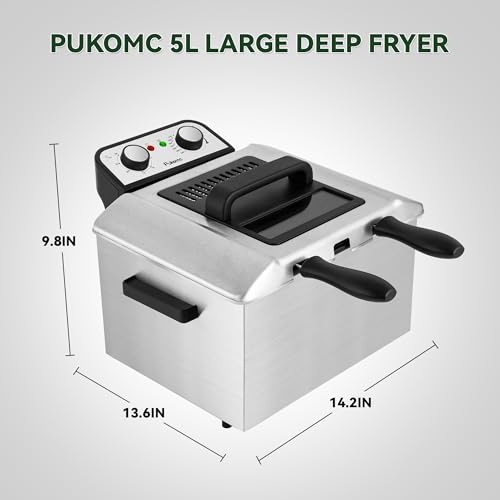 Image of SUSTEAS Deep Fryer, 3 Baskets Electric Oil Fryer with 4.5QT /5L,1800W Timer Control Adjustable Temperature, Lid with Viewing Window and Odor Free Filter, Stainless Steel, Perfect for Kitchen,Fry Fries