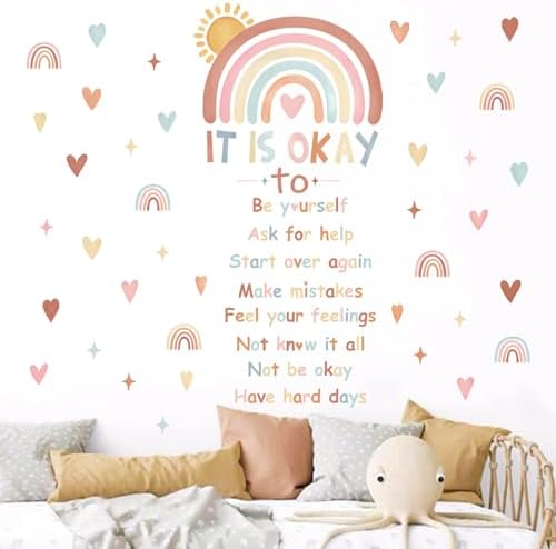 wondever Reading Corner Boho Rainbow Wall Decals Kids Inspirational Quotes It Is Okay to Be Yourself Peel and Stick Wall Art Stickers for Classroom Reading Room Baby Nursery 2 41fr+oGjGtL. AC