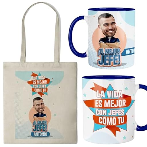 Kembilove® Taza y Bolsa Personalizada para Jefe – Regalo Original “El Mejor Jefe” – Set para Oficina con Diseño Divertido y Nombre Personalizado – Idea de Regalo para Hombres | Ya disponible en tu tienda friki favorita! En mundofriki.es!