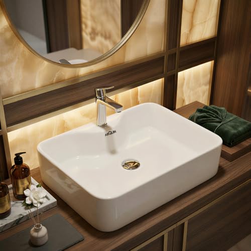 Image of ARQUIN ARQUIN Wash Basin for Bathroom Table Top Washbasin, Countertop Basin | Ceramic Washbasin Bathroom,Hotel | Living Room | Office Vanity Wash Basin (18.9x14.96x5.51 Inch) x