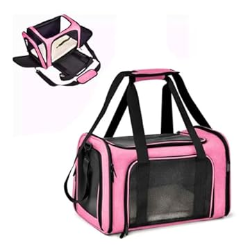 VIRTAX Bolsa De Transporte Pet Mala Para Viagem Cabine Avião Reforçada Cachorros E Gatos Bolsa de Mão Com Alça E Zíper Portátil Ventilação Desmontável Na Cor Rosa Liso