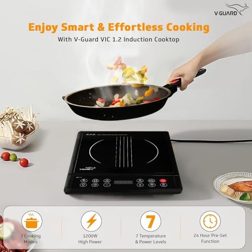 Image of V-Guard 1200 Watt Induction Cook-top with 7 Levels of Temperature Setting, Digital Display and Soft switch Controls, Black, VIC01 V2