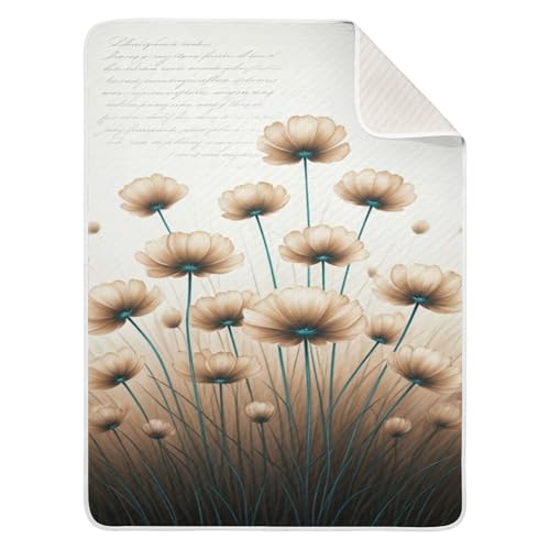 Burbuja Beige Brown Poppy Flowers Baby Blanket for Boys Girls, Nursery Soft Warm Swaddling Receiving Baby Blankets, 30x40 in Toddler Blanket
