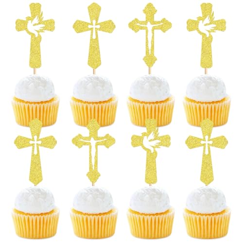 TAXTYHRE Lot de 24 décorations pour gâteau de communion, pour première communion, baptême, confirmation, anniversaire de mariage