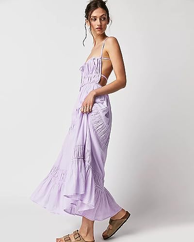 Image of VIUTIL Flowy Maxi Dress for Women Summer Cotton Backless Beach Long Dress with Pockets 2026