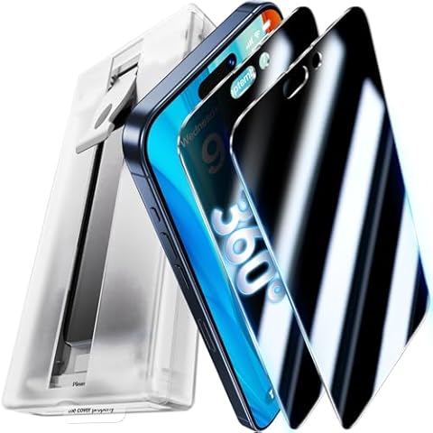 UniqueMe 2Packs Compatible with iPhone 15 Pro Max Privacy Screen Protector - 360°Anti-Spy 4way Tempered Glass Screen Protector 15 ProMax Zero Bubble Case Friendly [Automatic Dust Removal Cover