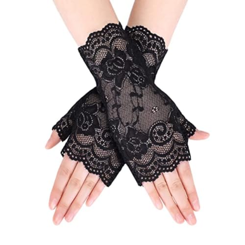 Fingerless Lace Gloves White Wrist Hand Sleeve Lace Elastic Bracelet for Wedding,Tea Party,Masquerade,Daily Cuff3