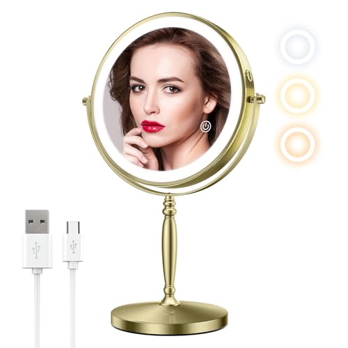 Espejo para maquillaje con luz y aumento 10X 8 pulgadas miniatura 1