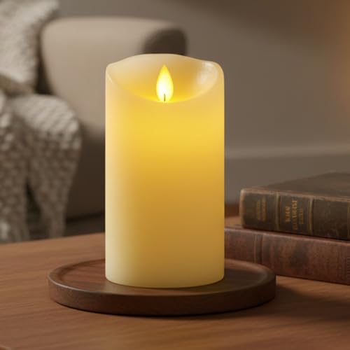 Image of LTETTES Flameless LED Pillar Candle | Real Wax | Flickering Flame | Rechargeable | Type-C USB Charging | Remote Control | 24H Timer | Home Decor | Festive Lighting | 7.5x15.5 cm | Pack of 1 (Ivory)