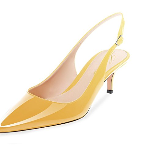 Lutalica W Women's Patent Leather Pointed Toe Basic Comfortable Kitten Heel Slingback Pumps Shoes2