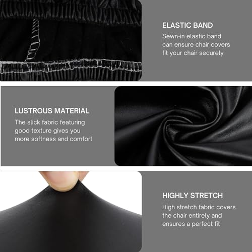 Image of SearchI Waterproof PU Leather Seat Covers for Dining Chairs, 2 Pack Stretch Dining Room Chair Seat Covers, Kitchen Chair Seat Covers Protectors (Black)