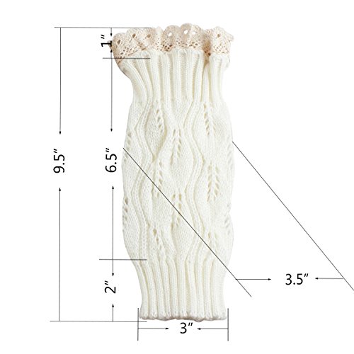 Tqs™ Set Of 3 Knit Boot Topper Cuff Leg Warmer Bootsock Lace Crochet Detail,Red/Khaki/White,Medium #TOP6
