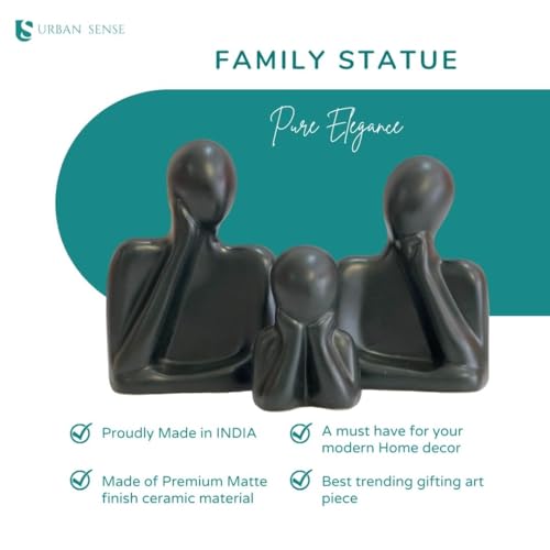 Image of Couple Family Statue | Ceramic Thinker Sculpture | Home Decor Items for Living Room Show Piece | Table Artifact (Black | Set of 3)