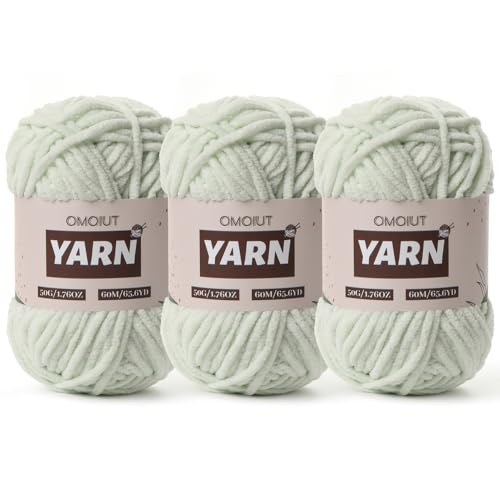 Image of 3 Packs Plush Chenille Chunky Crochet Yarn - Baby Yarn for Crocheting Soft - Velvet Yarns Knitting for Blankets Crafts - Fluffy Amigurumi Yarns 150g / 196.8yds (3 Fruit Green)