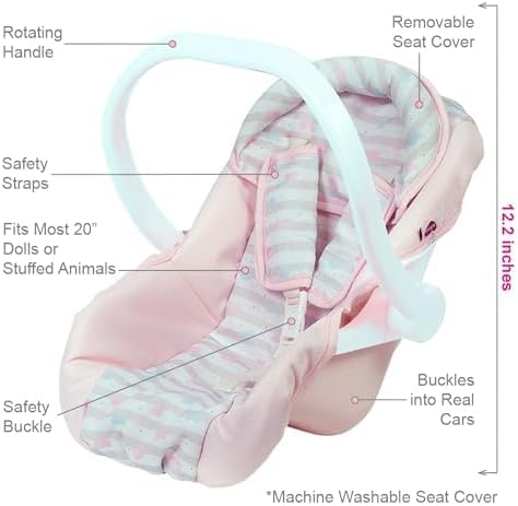 Miniatura 5 de Adora Portabebés de asiento de coche para muñecas de color rosa pastel, funda extraíble, lavable a máquina, se adapta a la mayoría de muñecas,