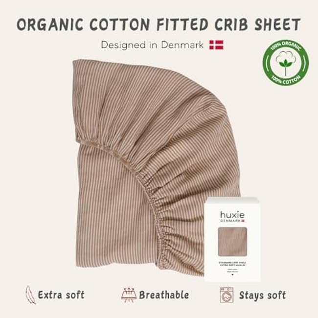 Crib Sheets ¨C Organic Cotton Muslin Fitted Crib Sheet ¨C Standard Size for Baby Boy and Baby Girl 28 x 52 Ultra-Soft and Breathable. (Natural Stripe)