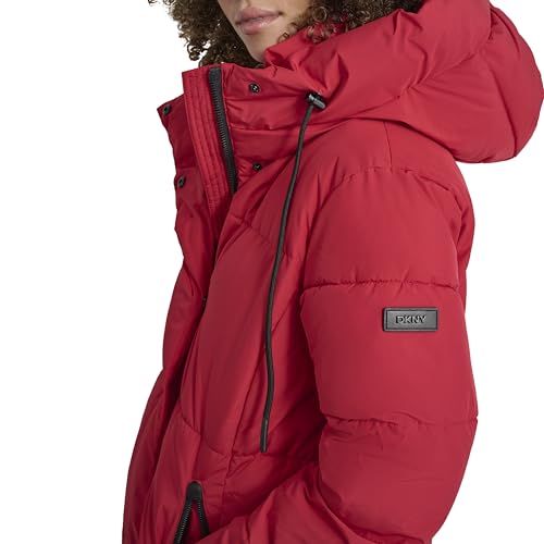 Image of DKNY Women's Hooded Long Down Alternative Puffer Jacket, Black, Large