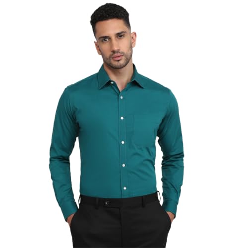 Image of Raymond Men Slim Fit Solid Pattern Pure Cotton Semi Cut Away Collar Full Sleeve Formal Shirt