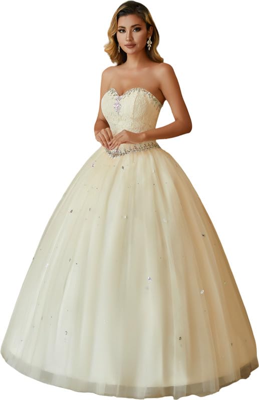 Image of Likedpage Women's Sweetheart Ball Gown Tulle Quinceanera Dresses Prom Dress