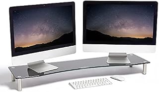 VonHaus XL Glass Monitor Stand for Desks - Height Adjustable Screen Riser - Dual Monitor Mount  Black Glass with Aluminium Legs - Suitable for Home or Office - 100 x 26cm