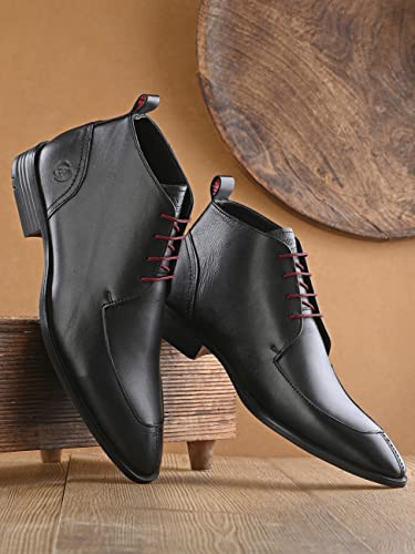 Image of ALBERTO TORRESI Classic Leather Formal Chukka Boot in Black, Lace-Up Closer, Perfect for Formal Occasions, Men's Boot