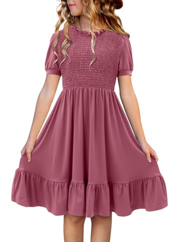 storeofbaby Girls Casual Dress Summer Puff Short Sleeve Smocked Ruffle Dresses