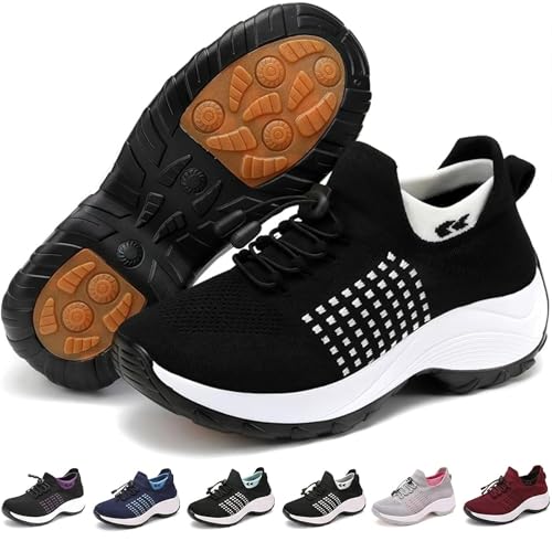 AAFGVC Orthofit Orthopädische Schuhe Damen Sneaker mit Ergonomischer Einlage Schmerzlindernd Atmungsaktiv für Alltag und Arbeit (37 1855 Black White)