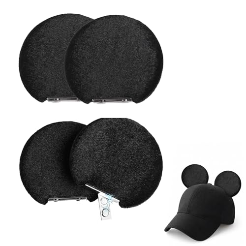 4 Pcs Magnetic Mouse Ears for Families in Theme Parks & Halloween, Christmas Parties. Detachable Ear Clips, Hat Accessories Decor Gift for Baseball Caps, Trucker Hats, Hoodies, Black