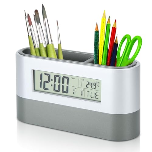 HERCHR Pencil Holder with LCD Clock
